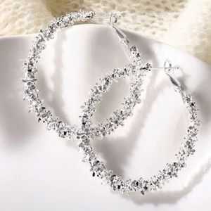 Crushed Metal White Gold Earrings